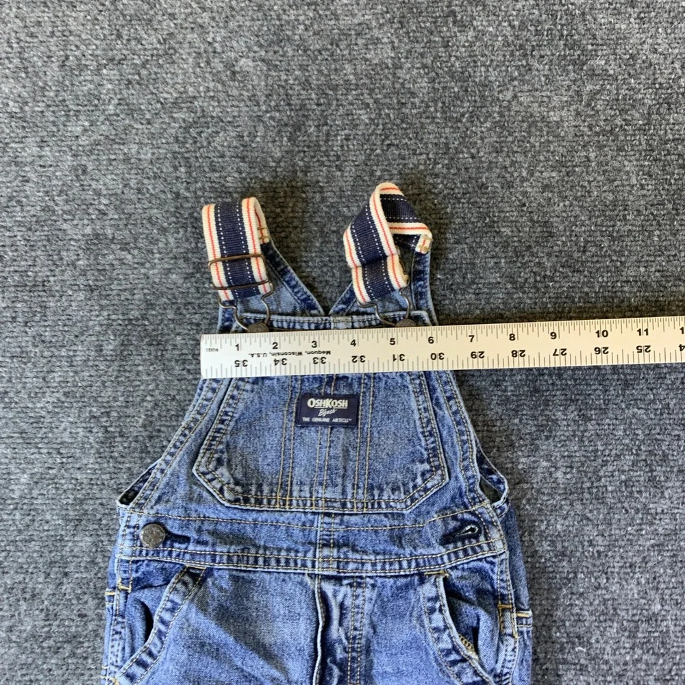 Vintage OshKosh B'gosh Denim‎ Overalls Baby 12M Blue Striped Straps Carpenter